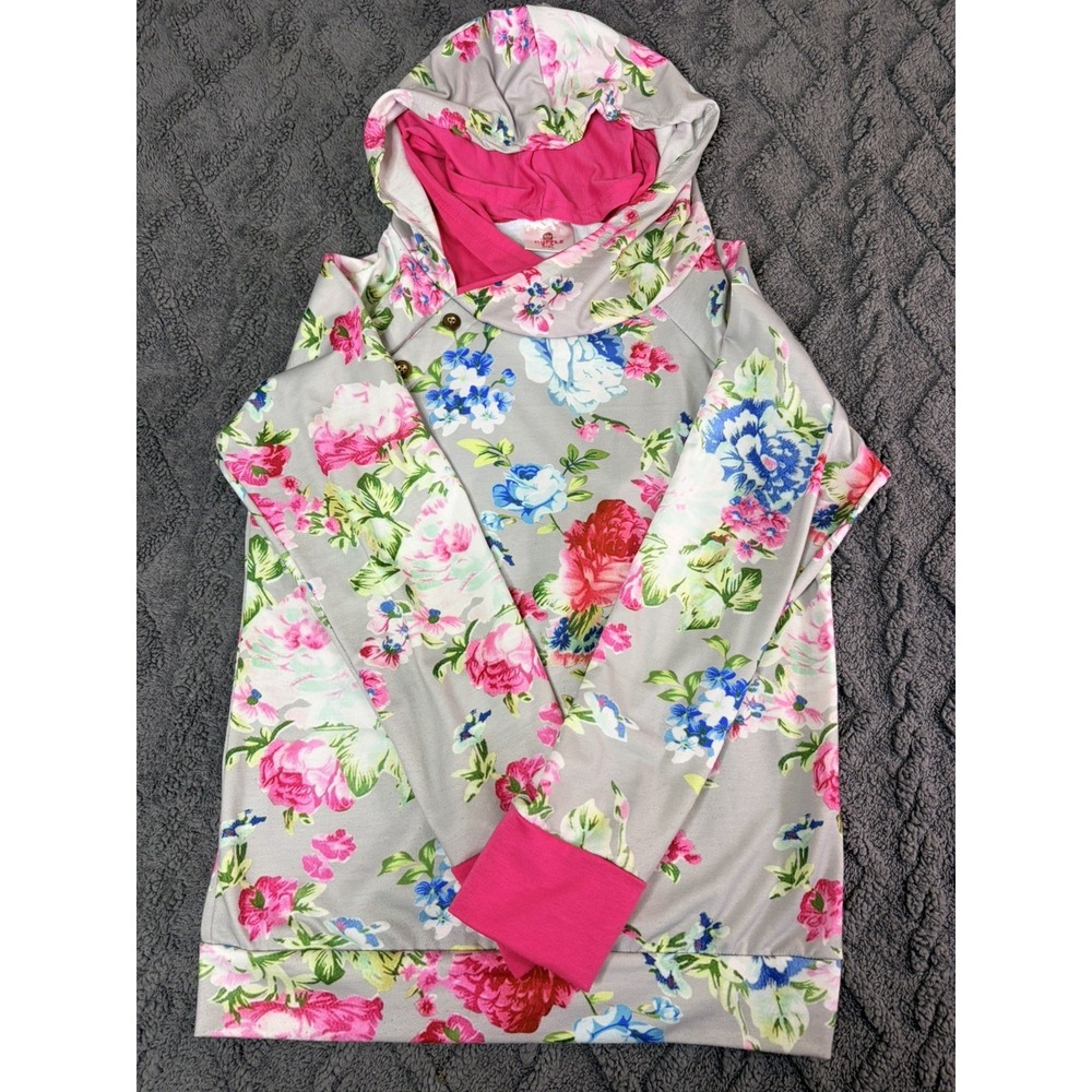 RUFFLE GIRL Medium Women's gray Floral Pullover Hoodie